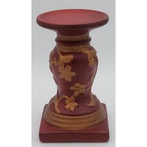 Kirkland's Ceramic Pillar‎ Candle Holder Burgundy Gold Ornate